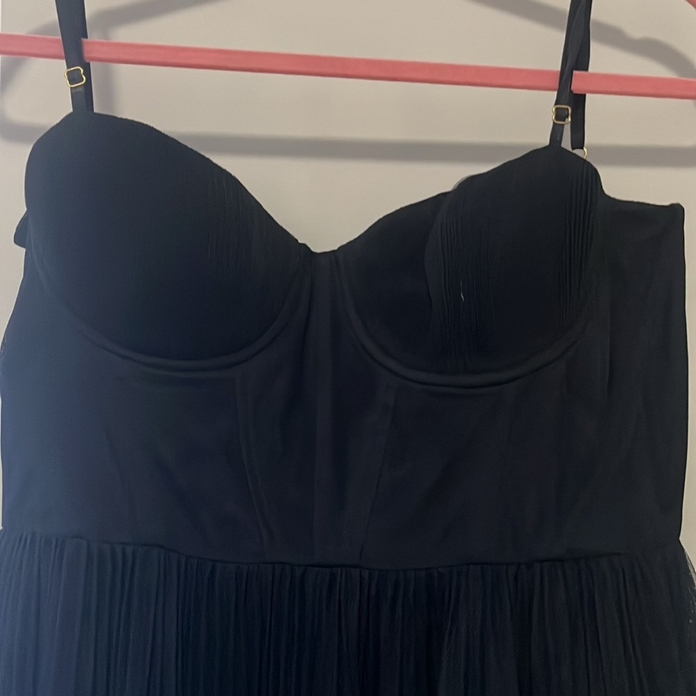 Hutch Amara Bustier Pleated Tulle Fit & Flare Midi Dress: color navy - Picture 9 of 13
